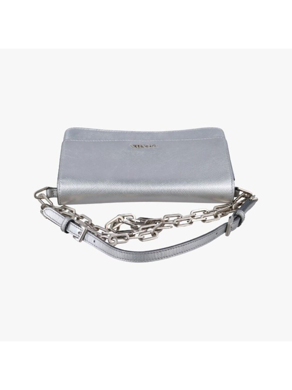 ★SOLD★ Prada Logo Chain Silver Saffiano Leather Bag - Picture 8 of 15